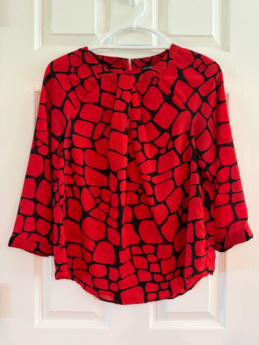 Liz Claiborne Red & Black Abstract Print Blouse Size PS